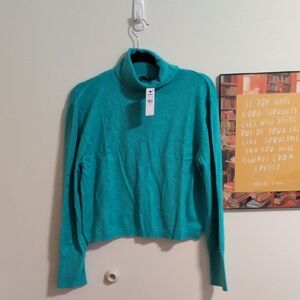 Cropped Light Blue Green Turtleneck Sweater Size XL P2P: 21in Should2hem:21 In K